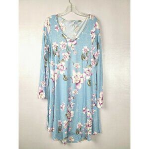 DEARCASE Blue Floral Long Sleeve Swing Dress Large
